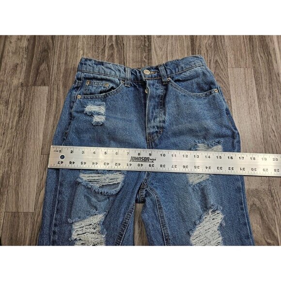 Vanilla Star Juniors Size 3 Distressed Straight Leg Button Fly Denim Blue Jeans - Picture 9 of 12